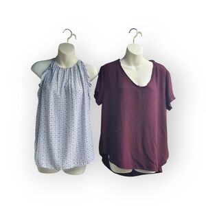 Cloth & Stone Maroon V Neck Tunic Old Navy Blue Floral Blouse Large Lot Of 2